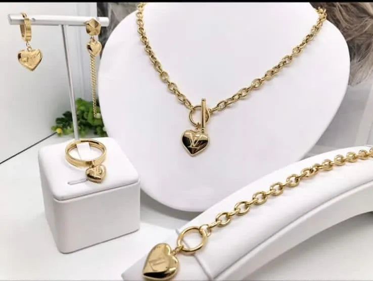 Heart Lock Pendant Jewelry Set